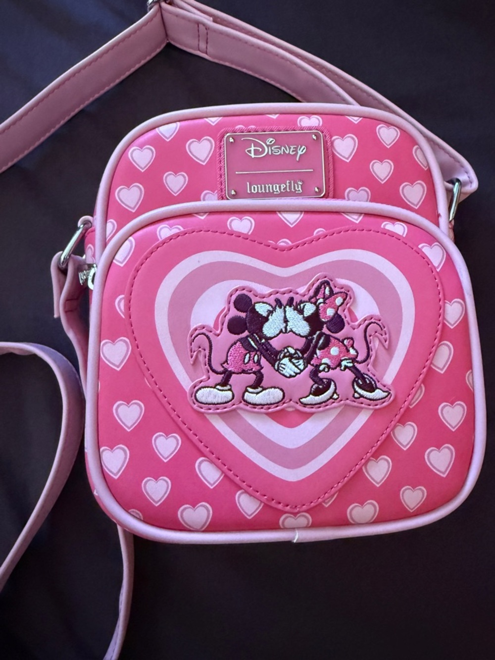 Loungefly Pink Disney Minnie & Friends Heart Crossbody Bag